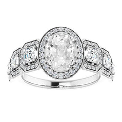 Bague En Véritable Diamant Taille Ancienne Ovale Halo Pour Femme Sertie De Deux Griffes 11.10 Carats