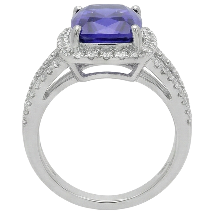 Bague Fantaisie Coussin AAA Tanzanite Et Diamants Naturels Extraits des Mines ( et non cultivés en laboratoire ) 6.55 Carats Bijoux