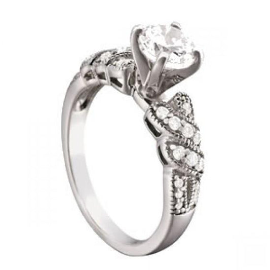 Bague Fantaisie De Fiançailles Véritable Diamant De Style Antique 1.40 Carats Or Blanc 14K