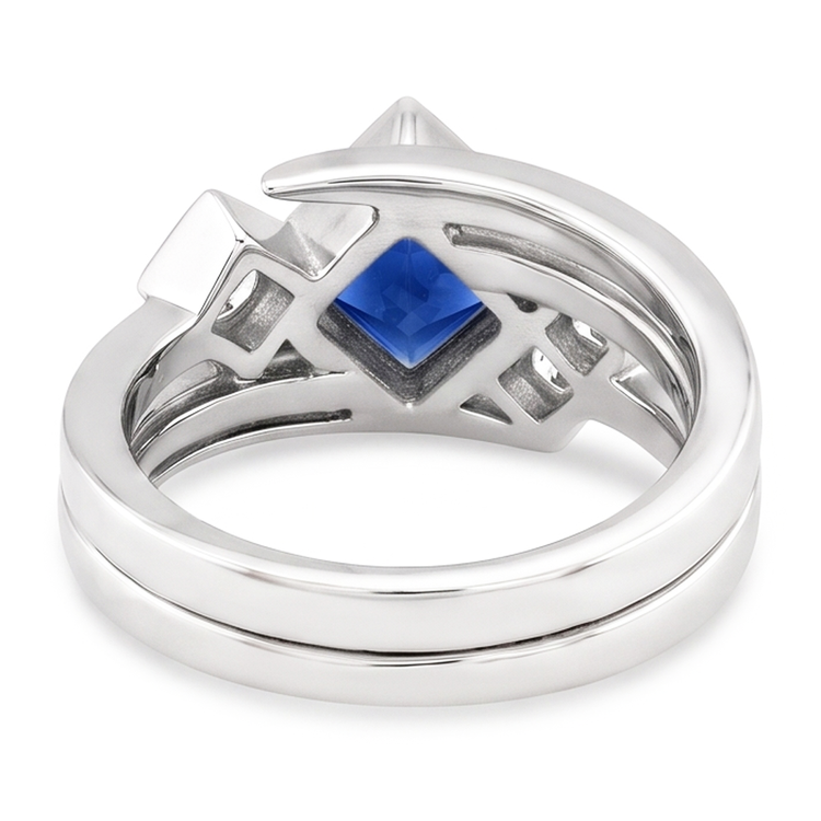 Bague Fantaisie Diamant 2 Carats Lunette Princesse Saphir Bleu