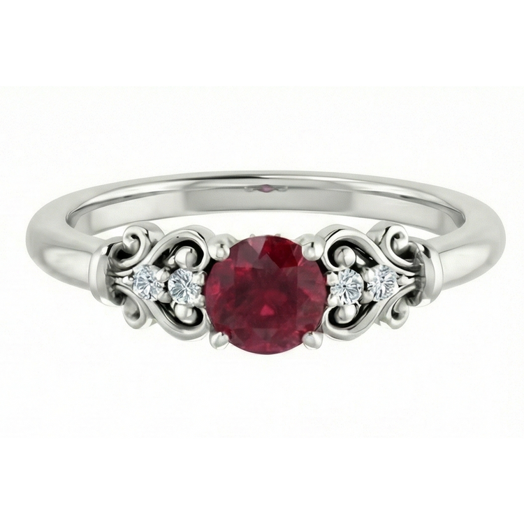 Bague Fantaisie Diamant Naturels Extraits des Mines ( et non cultivés en laboratoire ) Rond Rubis 1.40 Carats Or Blanc 14K