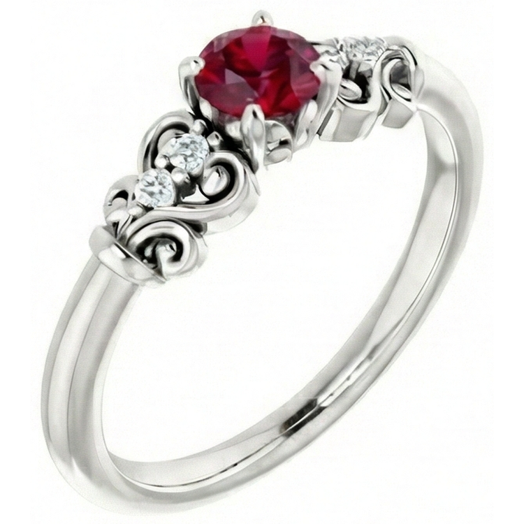 Bague Fantaisie Diamant Naturels Extraits des Mines ( et non cultivés en laboratoire ) Rond Rubis 1.40 Carats Or Blanc 14K