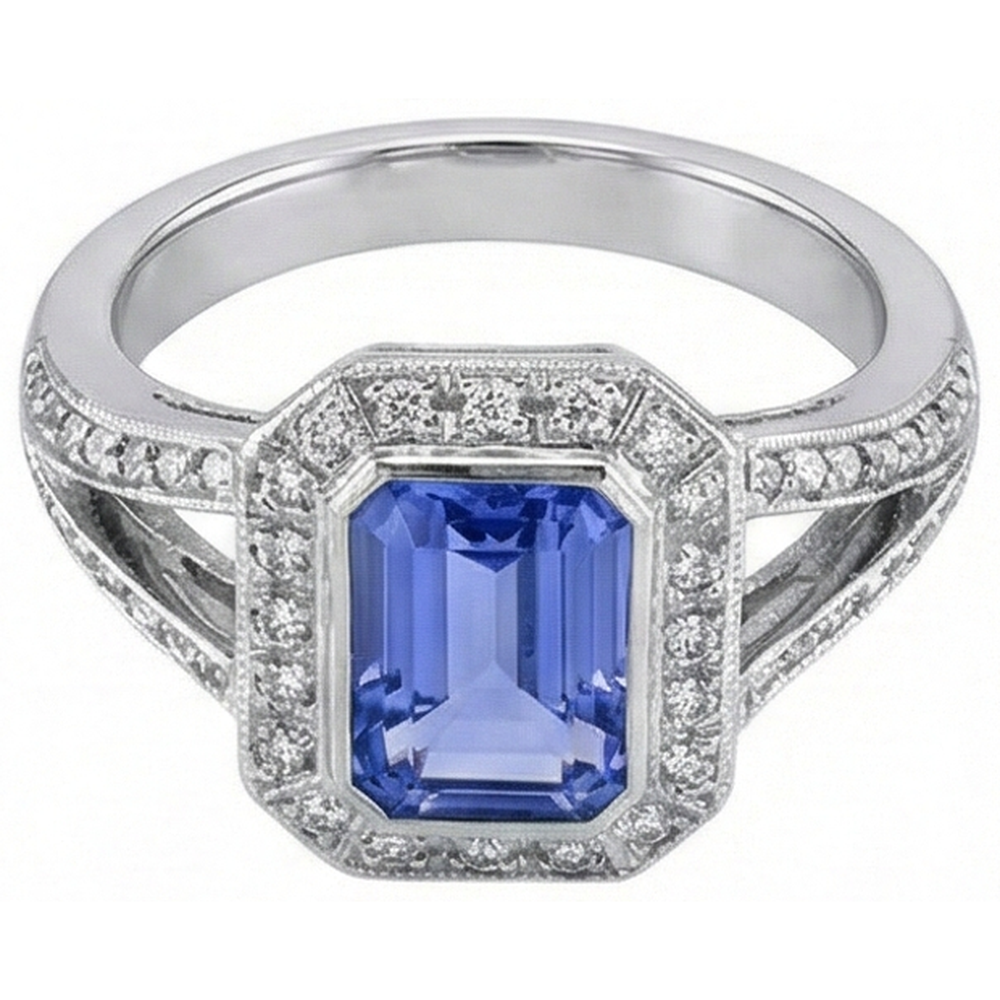 naturel round tanzanite 5.36carats bague angle de côté