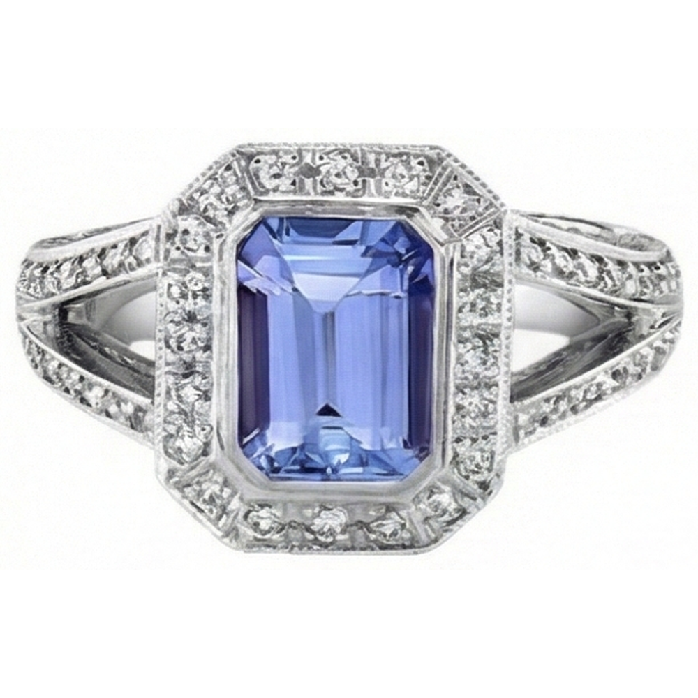 naturel round tanzanite 5.36carats bague détail rapproché
