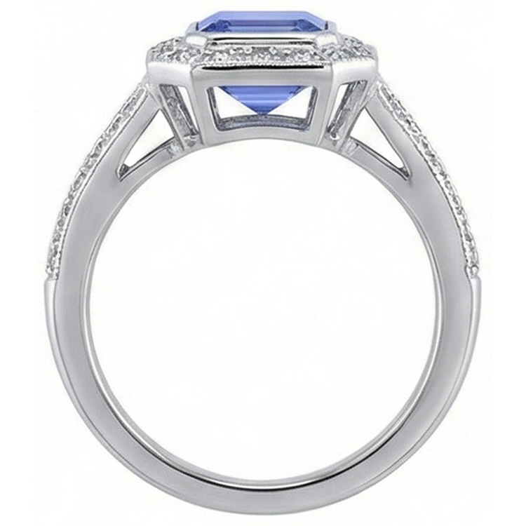 naturel round tanzanite 5.36carats bague vue de profil