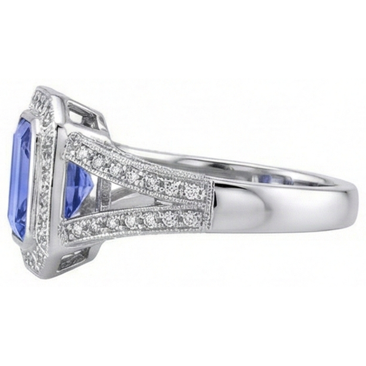naturel round tanzanite 5.36carats bague avec accents diamants
