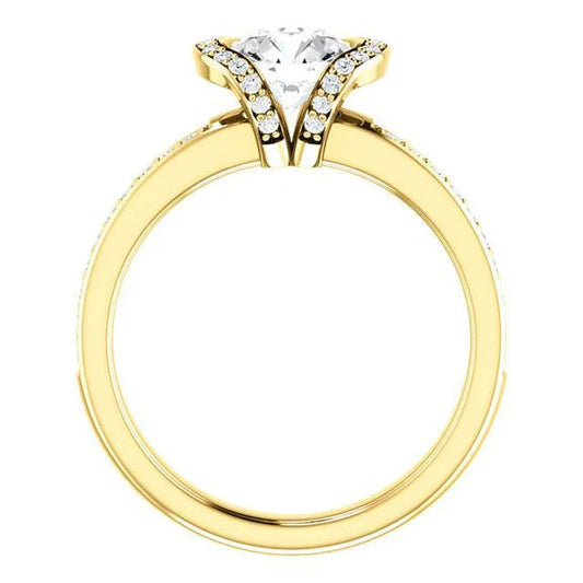 Bague Fantaisie En Or Jaune 1.86 Carat Avec Réel Diamants Ronds Et Accents