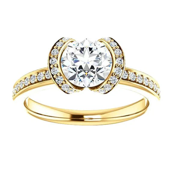 Bague Fantaisie En Or Jaune 1.86 Carat Avec Réel Diamants Ronds Et Accents