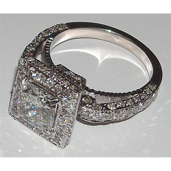 Bague Fantaisie Fiançailles Réel Diamant Princesse 5.25 Carats Sertissage Pavé Neuf