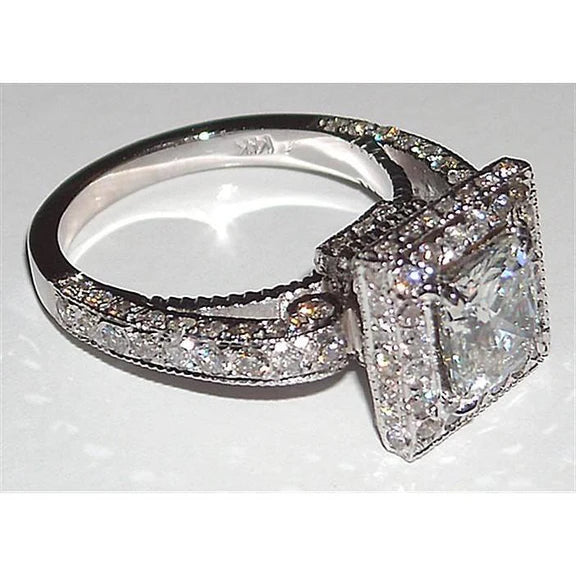 Bague Fantaisie Fiançailles Réel Diamant Princesse 5.25 Carats Sertissage Pavé Neuf