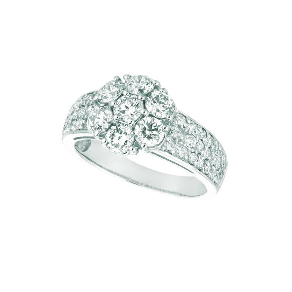 Bague Fantaisie Fleur Réel Diamant 2 Carats Or Blanc 14K Avec Accents