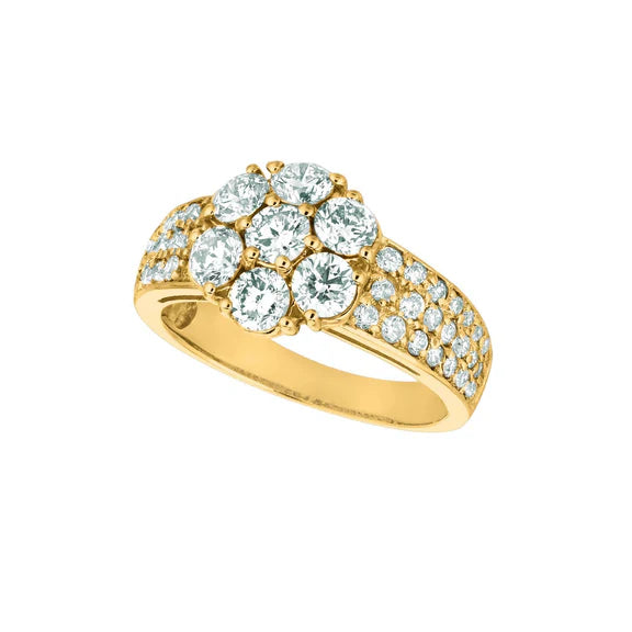 Bague Fantaisie Fleur Réel Diamant 2 Carats Or Jaune 14K Avec Accents