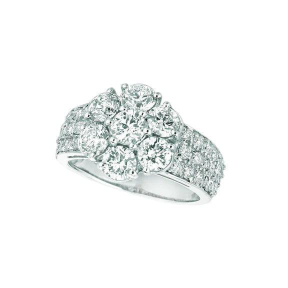 Bague Fantaisie Fleur Réel Diamant 2.80 Carats Or Blanc 14K Avec Accents