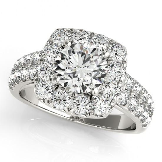 Bague Fantaisie Halo De Réel Diamants Brillants Ronds De 1.90 Carats En Or Massif 14K