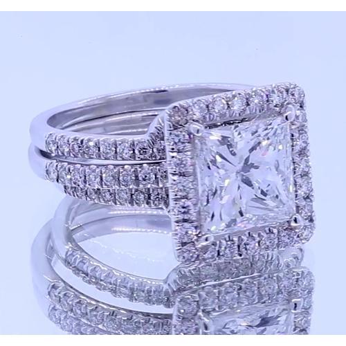 Bague Fantaisie Halo De Réel Diamants Taille Princesse 3.50 Carats Or Blanc 14K