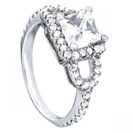 Bague Fantaisie Halo Réel Diamant Fiançailles Or Blanc 1.50 Cts.