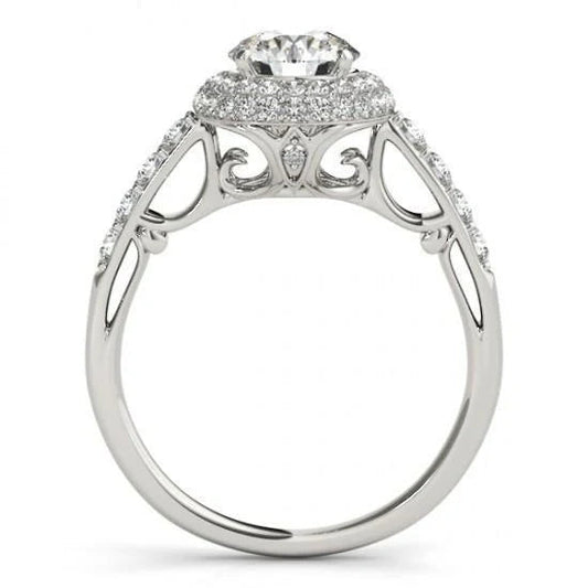 Bague Fantaisie Halo Réel Diamant Rond De Fiançailles 2.50 Carats Or Blanc 14K