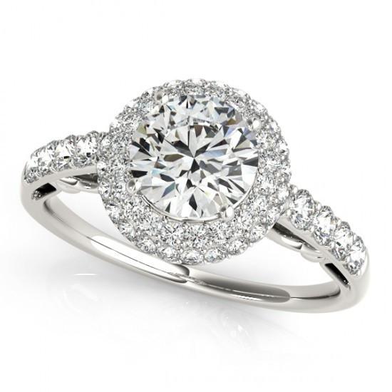 Bague Fantaisie Halo Réel Diamant Rond De Fiançailles 2.50 Carats Or Blanc 14K