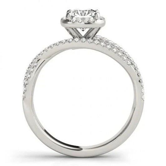 Bague Fantaisie Halo Réel Diamants 1.75 Carats Or Blanc 14K Nouveau