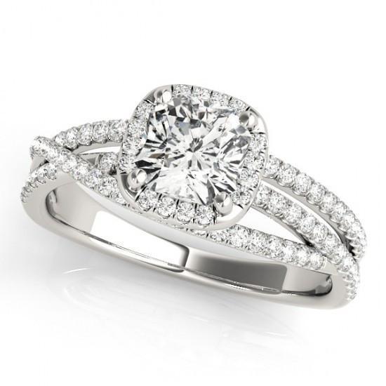 Bague Fantaisie Halo Réel Diamants 1.75 Carats Or Blanc 14K Nouveau
