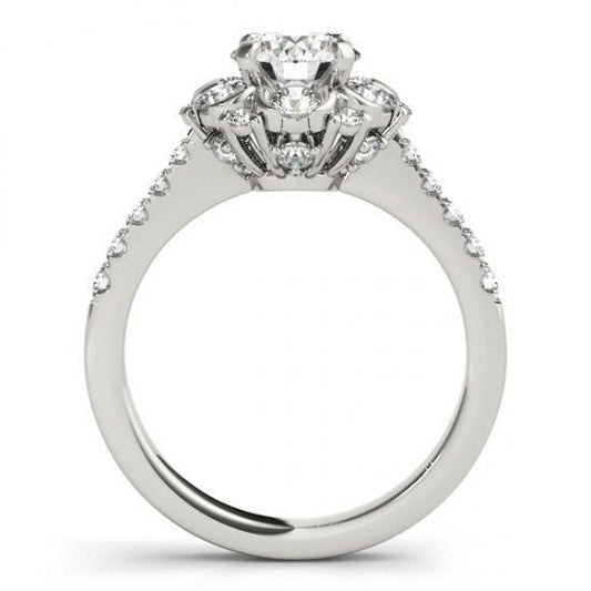 Bague Fantaisie Halo Réel Diamants Ronds 2.00 Carats Or Blanc 14K
