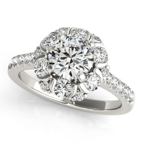 Bague Fantaisie Halo Réel Diamants Ronds 2.00 Carats Or Blanc 14K