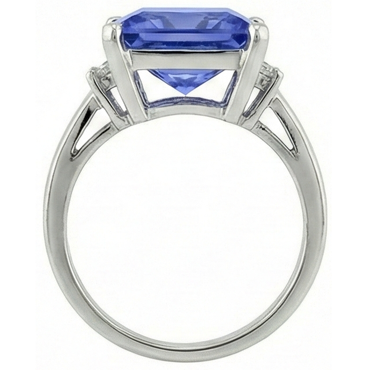 Bague Fantaisie Princesse Tanzanite Diamants Naturels Extraits des Mines ( et non cultivés en laboratoire ) 8.50 Carat Or Blanc 14K