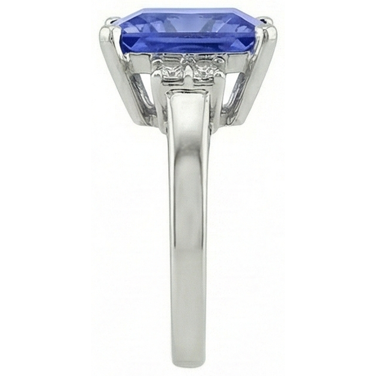 Bague Fantaisie Princesse Tanzanite Diamants Naturels Extraits des Mines ( et non cultivés en laboratoire ) 8.50 Carat Or Blanc 14K