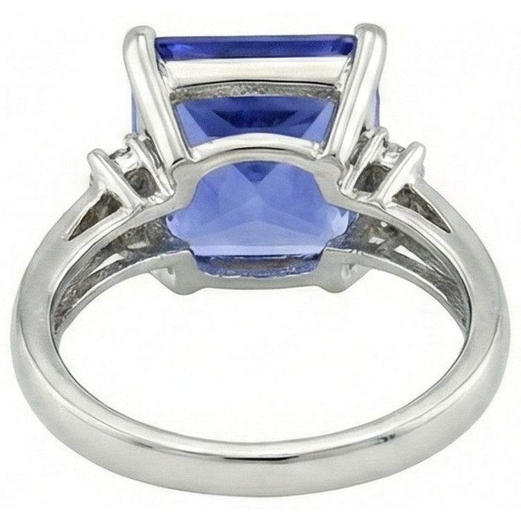Bague Fantaisie Princesse Tanzanite Diamants Naturels Extraits des Mines ( et non cultivés en laboratoire ) 8.50 Carat Or Blanc 14K