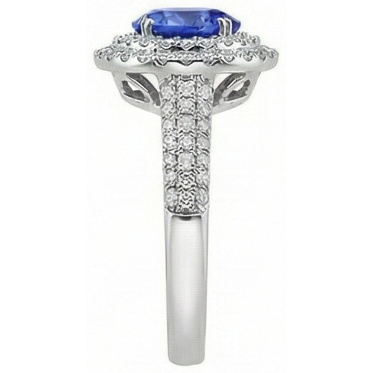 Bague Fantaisie Ronde Véritable Tanzanite Diamants Naturels Extraits des Mines ( et non cultivés en laboratoire ) Naturels Split 2.65 Carats
