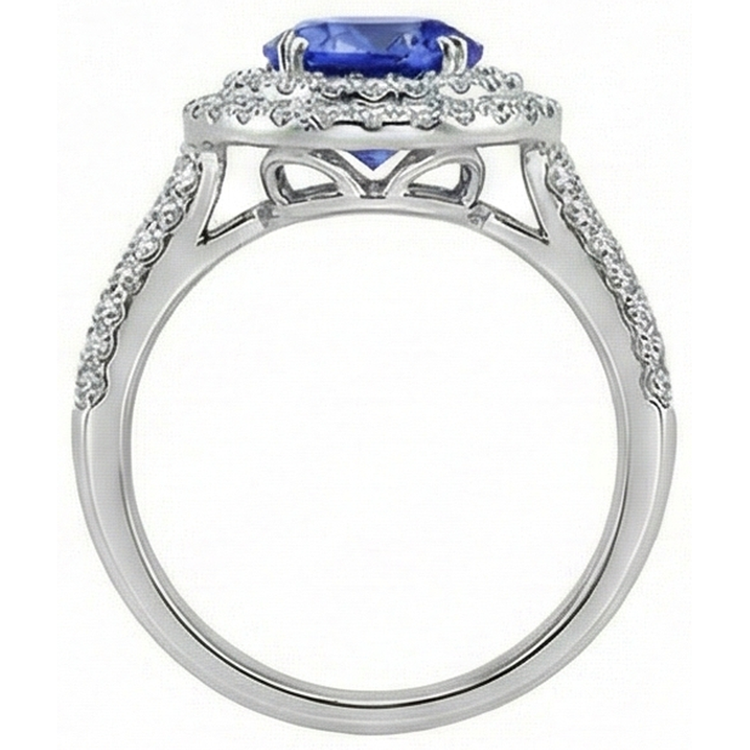 Bague Fantaisie Ronde Véritable Tanzanite Diamants Naturels Extraits des Mines ( et non cultivés en laboratoire ) Naturels Split 2.65 Carats