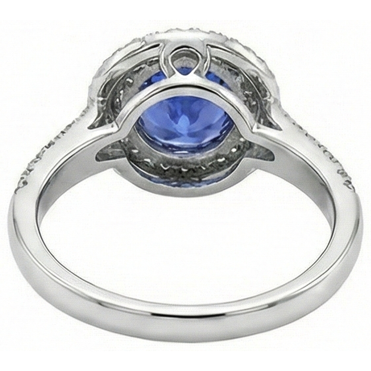 Bague Fantaisie Ronde Véritable Tanzanite Diamants Naturels Extraits des Mines ( et non cultivés en laboratoire ) Naturels Split 2.65 Carats