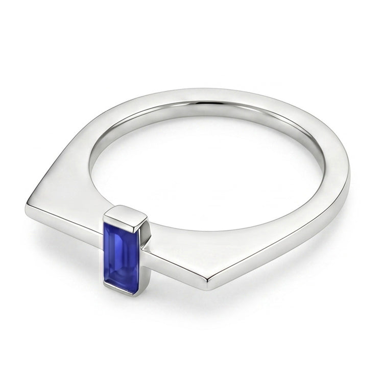 Bague Fantaisie Solitaire Émeraude Ceylan Barre Saphir Sertie Or 14K