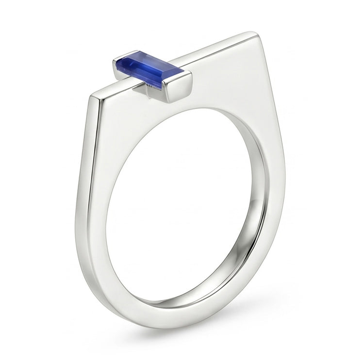 Bague Fantaisie Solitaire Émeraude Ceylan Barre Saphir Sertie Or 14K