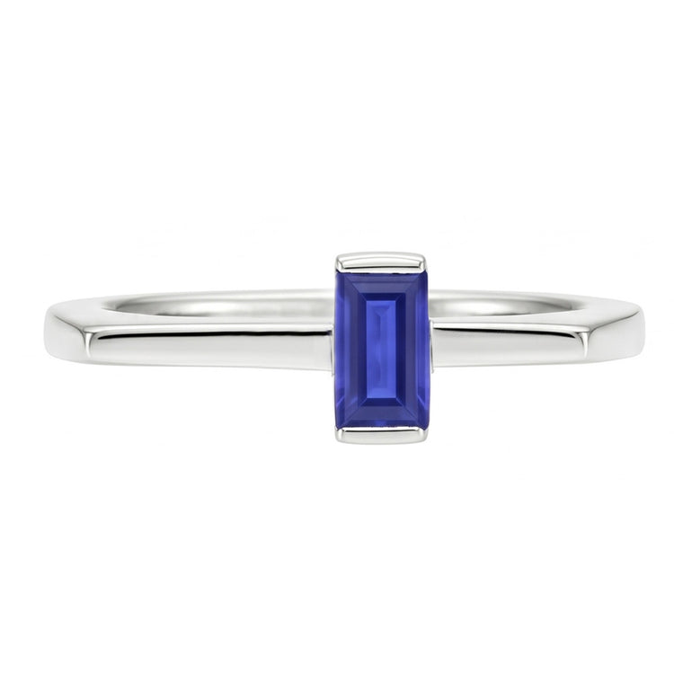 Bague Fantaisie Solitaire Émeraude Ceylan Barre Saphir Sertie Or 14K