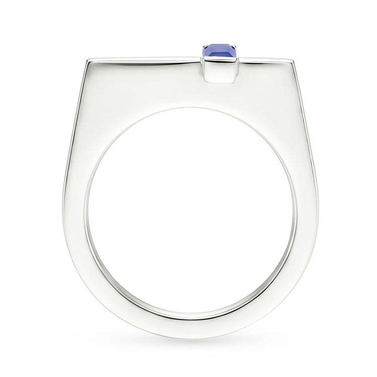 Bague Fantaisie Solitaire Émeraude Ceylan Barre Saphir Sertie Or 14K