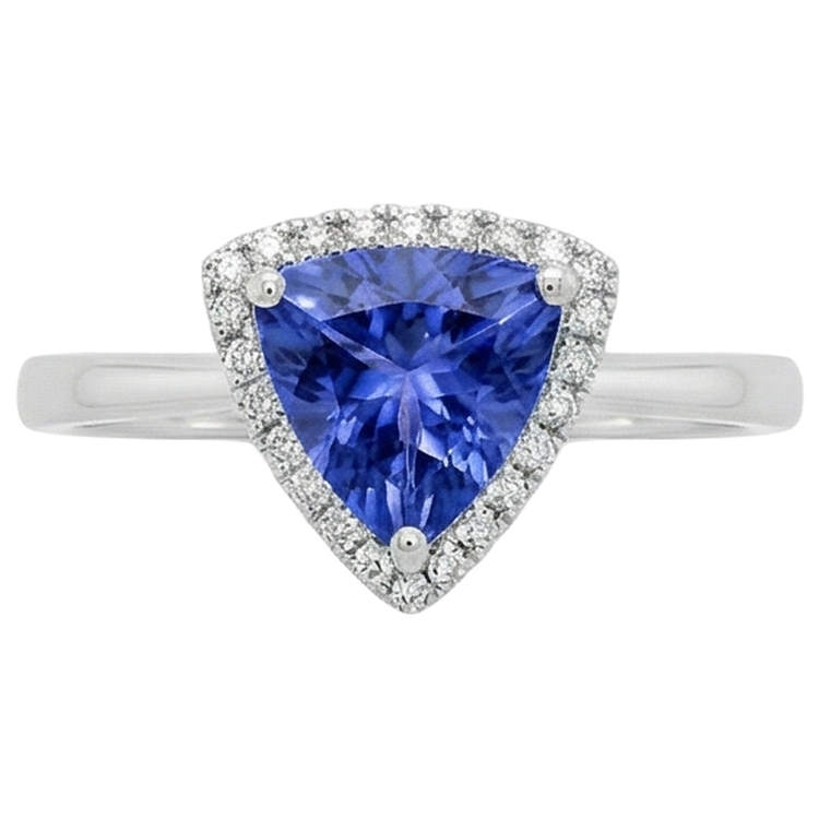 Bague Fantaisie Tanzanite 1.50 Carats Et Diamant Naturels Extraits des Mines ( et non cultivés en laboratoire ) Rond Or Blanc 14K