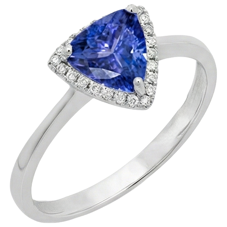 Bague Fantaisie Tanzanite 1.50 Carats Et Diamant Naturels Extraits des Mines ( et non cultivés en laboratoire ) Rond Or Blanc 14K