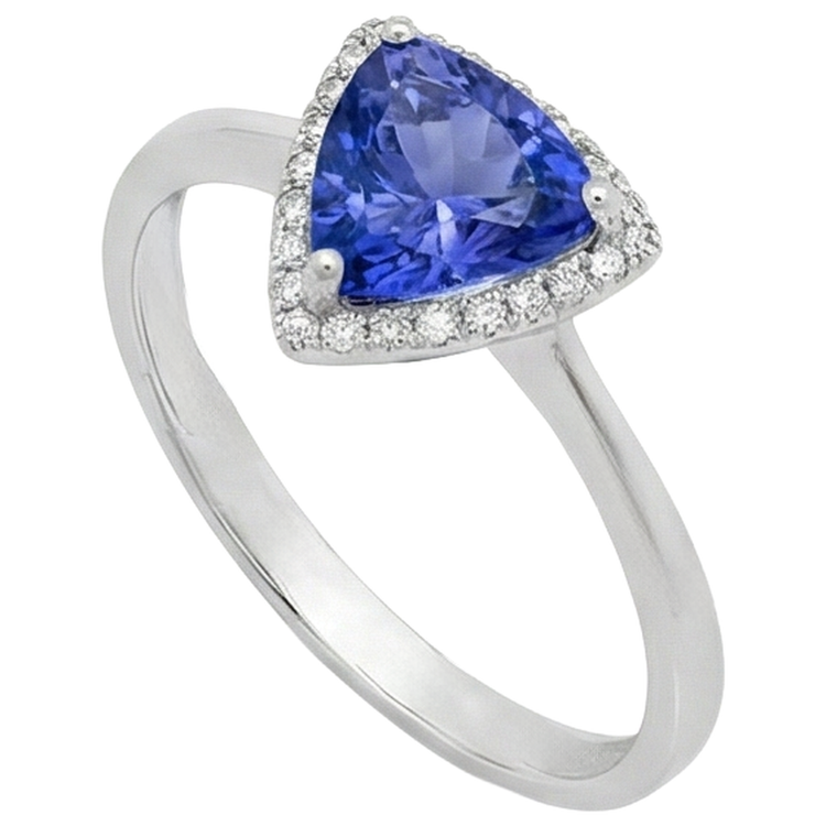 Bague Fantaisie Tanzanite 1.50 Carats Et Diamant Naturels Extraits des Mines ( et non cultivés en laboratoire ) Rond Or Blanc 14K