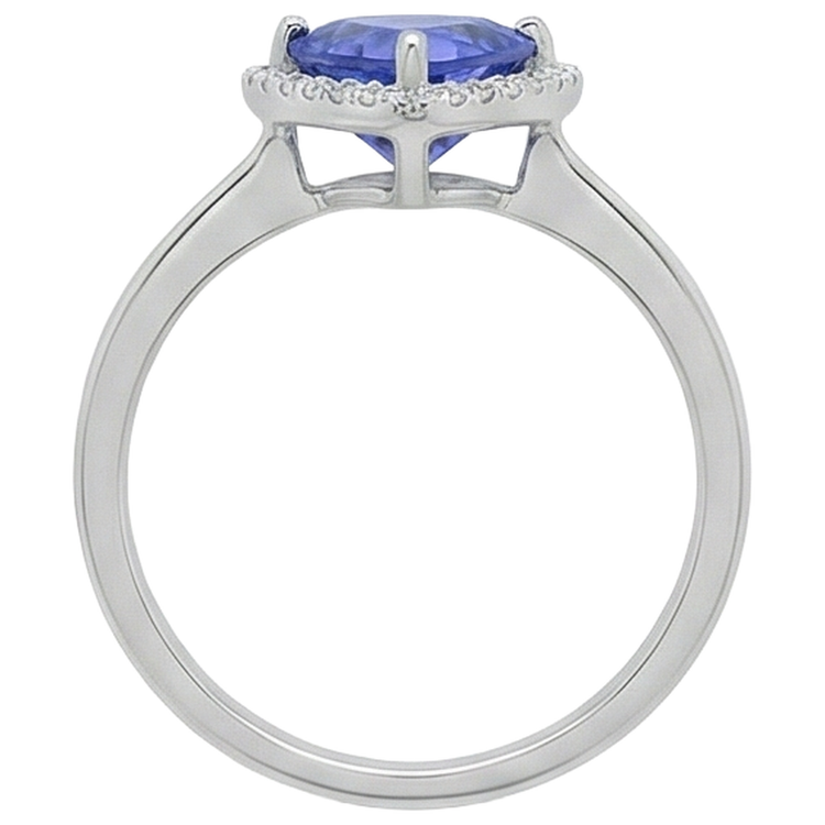 Bague Fantaisie Tanzanite 1.50 Carats Et Diamant Naturels Extraits des Mines ( et non cultivés en laboratoire ) Rond Or Blanc 14K