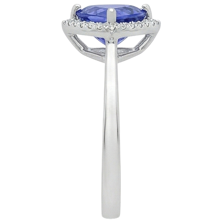 Bague Fantaisie Tanzanite 1.50 Carats Et Diamant Naturels Extraits des Mines ( et non cultivés en laboratoire ) Rond Or Blanc 14K