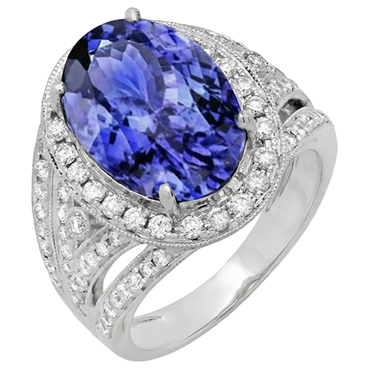 naturel round tanzanite 6.55carats bague détail rapproché