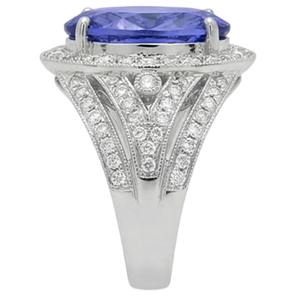 naturel round tanzanite 6.55carats bague vue de dessus