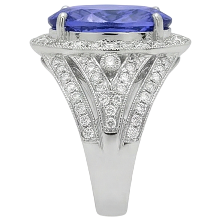 naturel round tanzanite 6.55carats bague vue de dessus