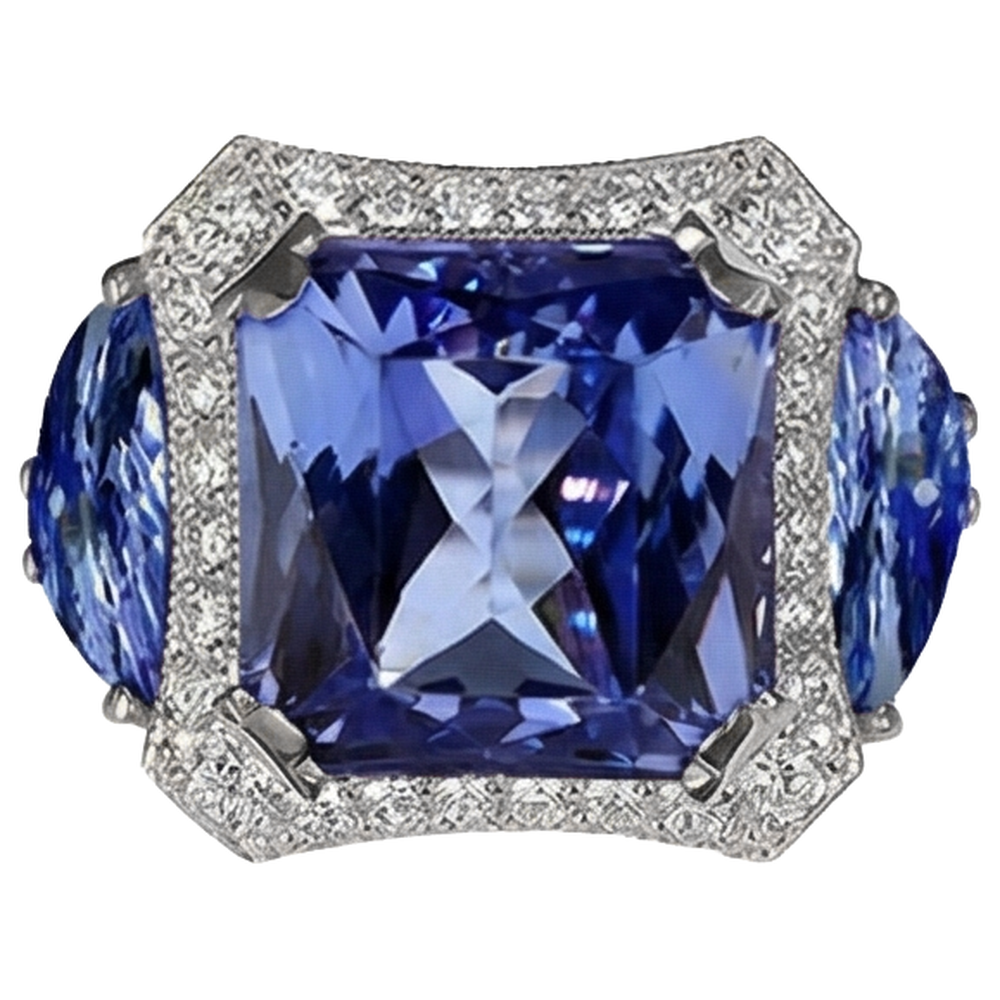 naturel round tanzanite 6.75carats bague angle de côté