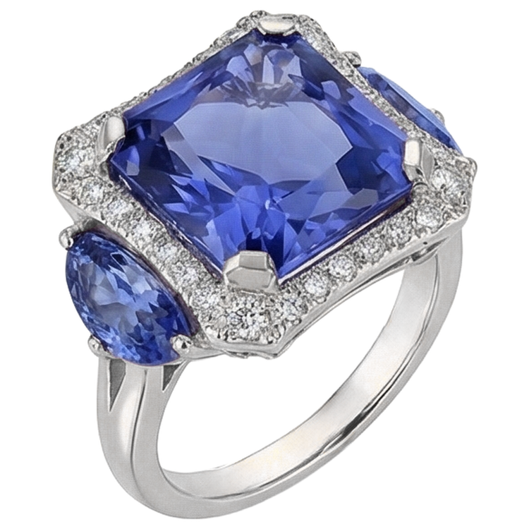 naturel round tanzanite 6.75carats bague détail rapproché
