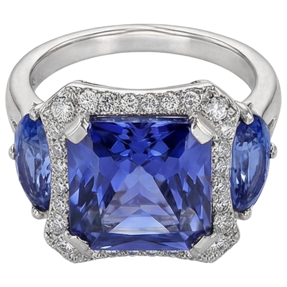 naturel round tanzanite 6.75carats bague vue de dessus
