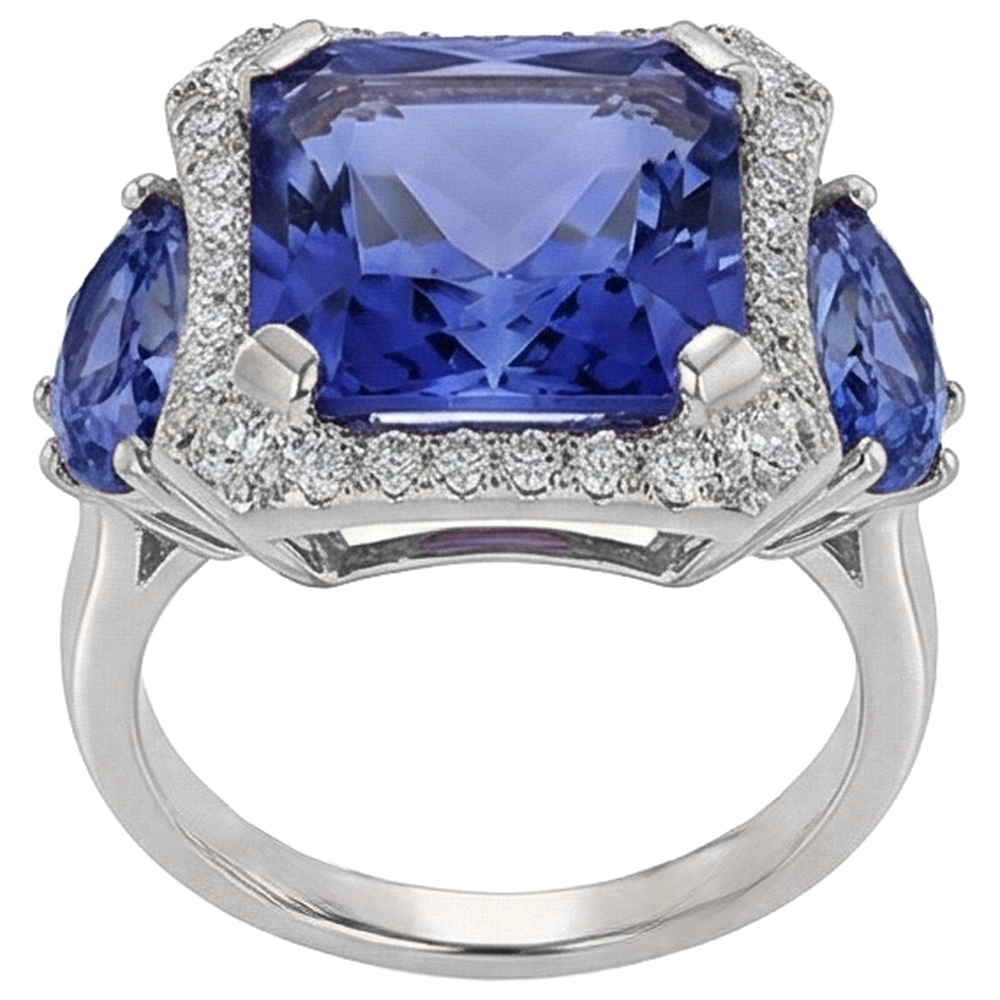 naturel round tanzanite 6.75carats bague vue de profil