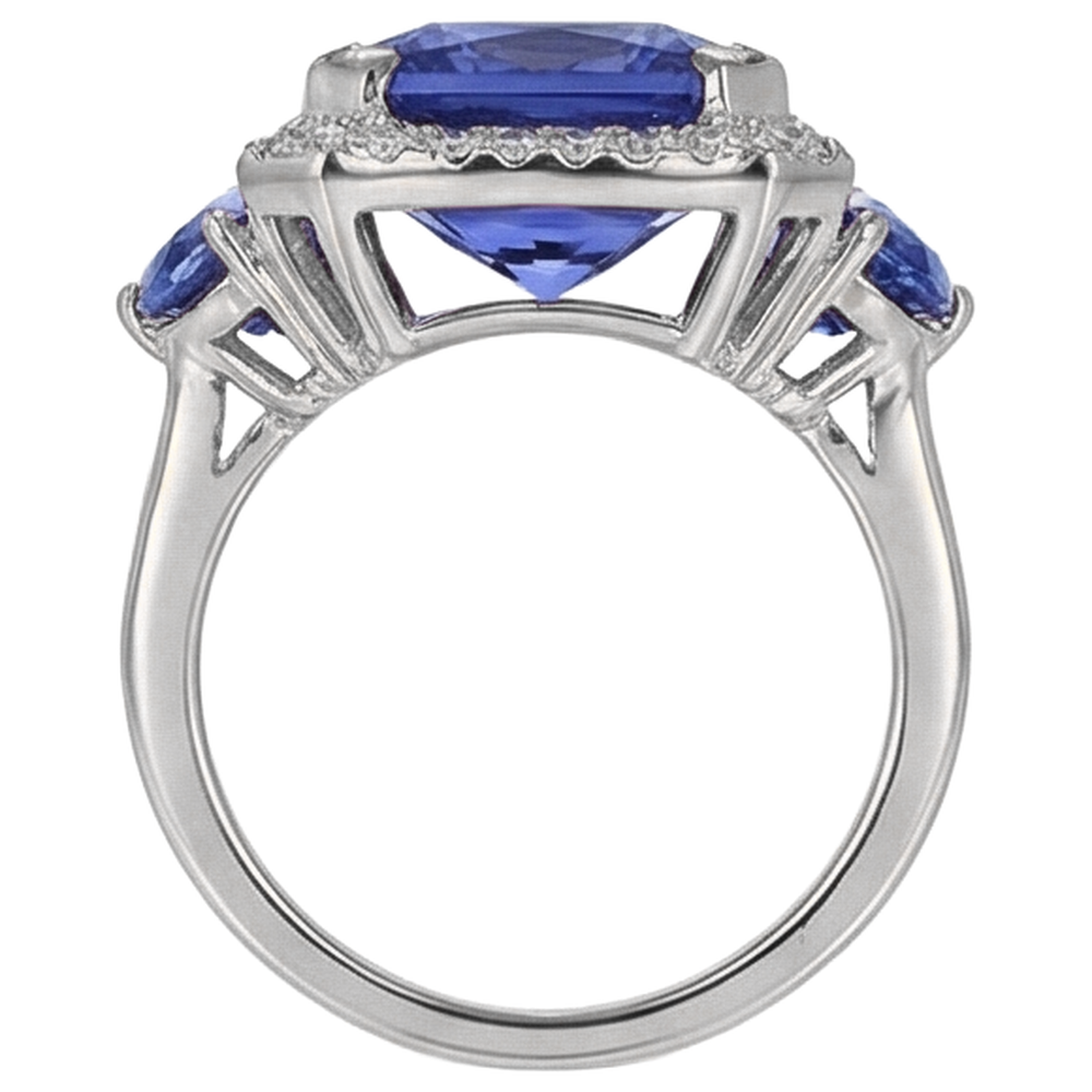 naturel round tanzanite 6.75carats bague avec accents diamants