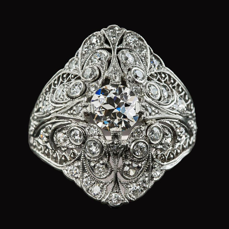 Bague Fantaisie Véritable Diamant Rond Taille Ancienne De Style Antique 4 Carats Millgrain